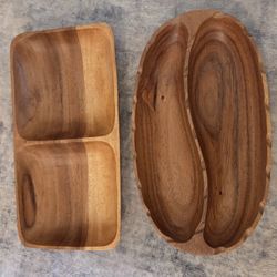 2 Acacia Wood Nut Serving Bowls / Trays