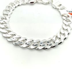 925 Sterling Silver Beveled Curb Link Bracelet 8” 9.4mm 25.50grams 155035 6