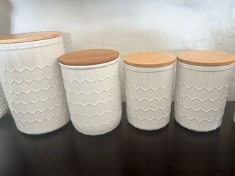 World Market Ceramic Canisters with Bamboo Lids