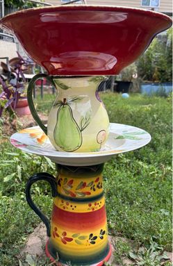 Stacked Ceramic Garden Totem Bird Bath