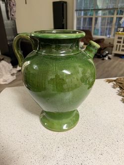 FRENCH POTTERY TERRACOTTA CRUCHE GREEN GLAZE EARTHENWARE PLANTER 14in