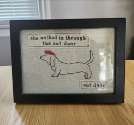 Homemade Framed Dachshund Stitched Art