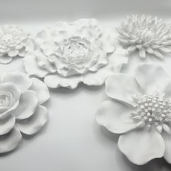 White Ceramic Flower Wall Decor 5 Pc