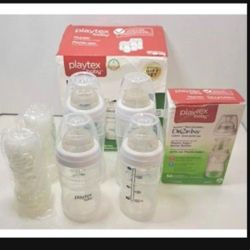 Playtex Newborn Nurser Bottles Gift Set BPA Free + 50 Drop in Liners 4 oz - NEW