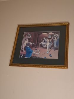 Dogs Playing Pool Framed Art Print