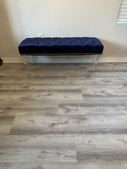 Tufted Faux Suede Nailhead Upholstered Acrylic Leg Bench 