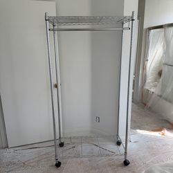 Heavy Duty Industrial Rolling Garment Rack - Chrome Very Good Condition 