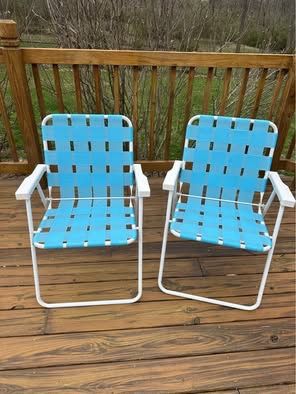 Outdoor Folding Chairs Pacific White & Sky Blue, Set of 2