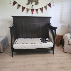 Espresso Dark Wood Convertible Crib and Dresser with detachable Changing Table