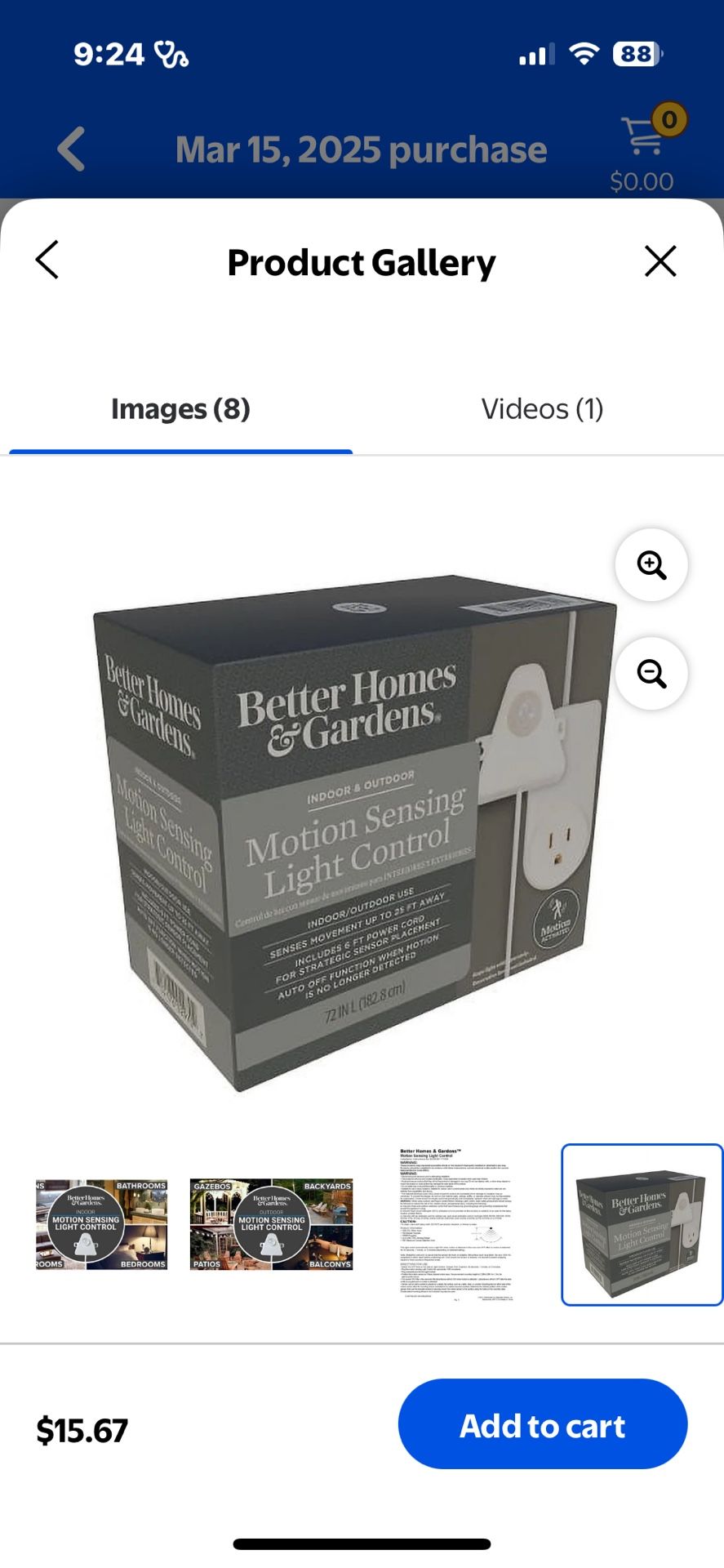 Better Homes & Gardens 4 in. Motion Sensing Light Control for LED/Incandescent Lights