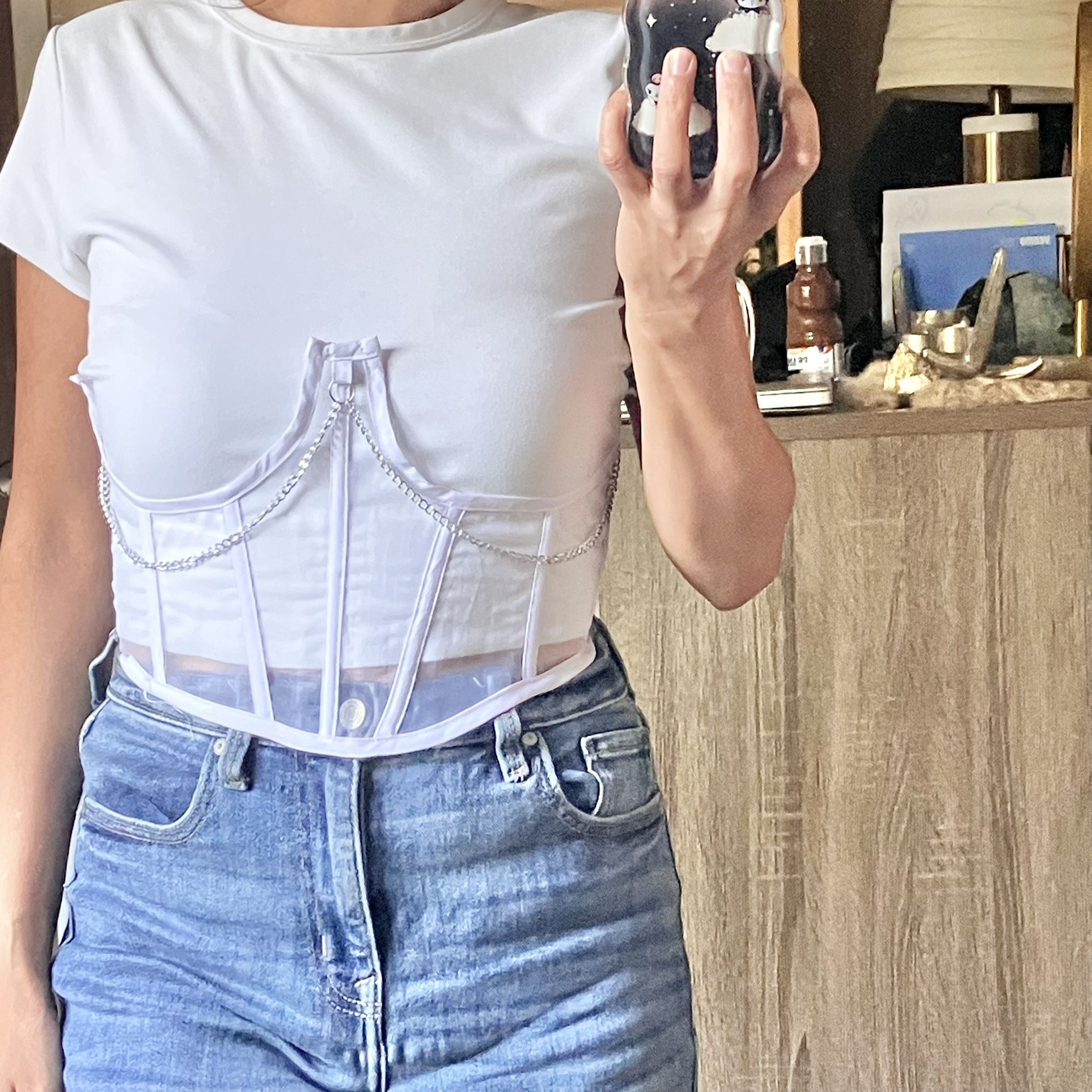Sheer White chain corset