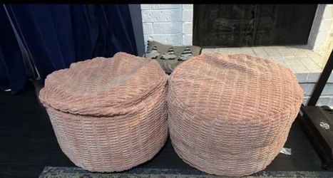 Set of 2 Pink Fabric Ottomans
