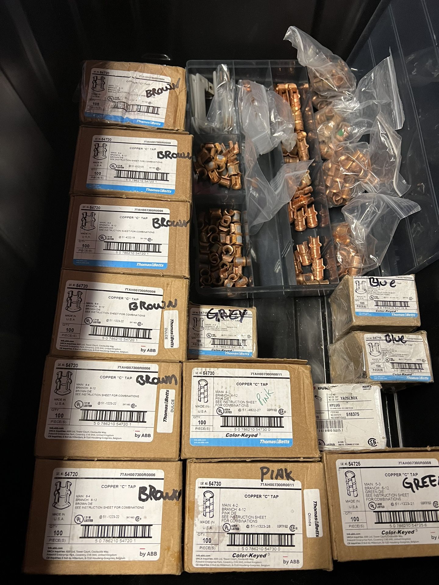 C-TAP - Thomas & Betts, Ilsco, Copper C-Taps, Green, Pink, Brown,Grey, And Blue