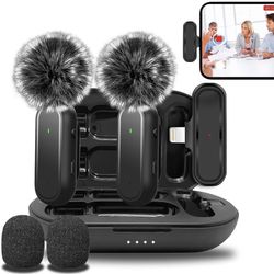 NLYENHITS Wireless Lavalier Microphone for iPhone/iPad - 2 Professional Clip-on Mini Lapel Mics with Charging Case