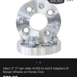 (4pc) 2" (1" per side) 4x100 to 4x4.5 Adapters fit Nissan Wheels on Honda Civic