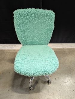 Aqua Faux Fur Swivel Desk Chair with Chrome Base