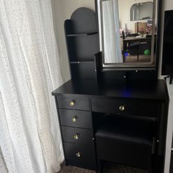 Small Black Vanity with Storage Stool