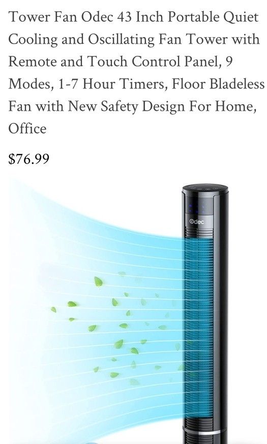 Tower Fan Odec 43 Inch Portable Quiet Cooling and Oscillating Fan Tower