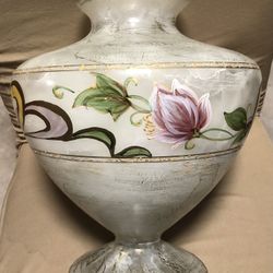 Glass Globe Vase With Hand Painted Flowers 12.5” Tall