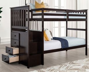 Brand New Espresso Twin Size Bunk Bed w Staircase