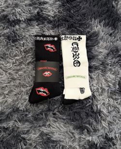 Chrome Hearts Black Chomper Lips Crew Socks - Brand New with Tags | Red Mouth Graphic