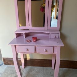 Pink Dresser With 2 Drawer And Foldable Mirror $180