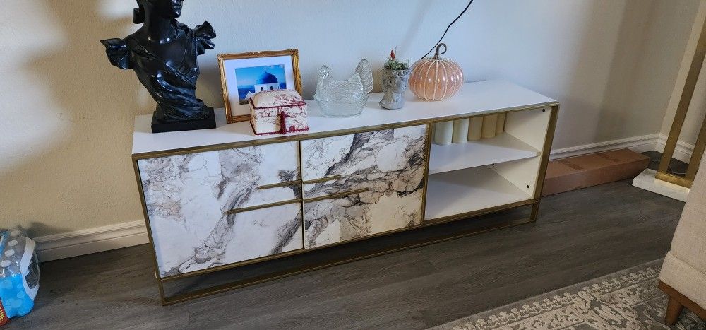 TV Console Table Cabinet Marble And Gold