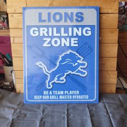 Lions Grilling Zone Metal Sign 13"x16"