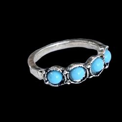 TURQUOISE TITANIUM FOREVER WEAR SILVER MULTIPLE STONE NEW SIZE 4 RING 