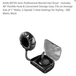 Andis 80745 Ionic Professional Bonnet Hair Dryer - Includes 40" Flexible Hose & Convenient Storage Case, Fits on Average Size of 1" Roller, 2-Speed/ 2