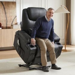 35 in. W Black Power Lift Recliner Chair with 8-Point Massage and Heating,Living Room Chair with Pillow,Pocket