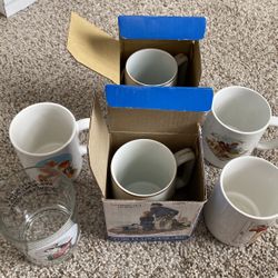 Norman Rockwell Porcelain Tankard Coffee Mugs (6)