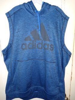 Adidas Team Issue Climawarm 2xl Blue Big Logo Sleeveless Hooded Sweatshirt Gym $40
