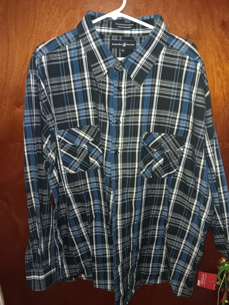 Beverly Hills Polo Club 4xl Long Sleeve Flannel Button Up Collared Shirt 