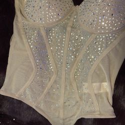 Bedazzled Nude Body Suit Size Small 