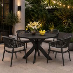 48” Black Indoor / Outdoor Acacia Wood Round Dining Table  w/ Slat Panel Top [NEW IN BOX] **Retails for $400+ [TABLE ONLY / CHAIRS NOT INCL]
