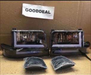 #158 Fit 92-96 Ford F150/250/350 Bronco LED Black/Clear Headlight