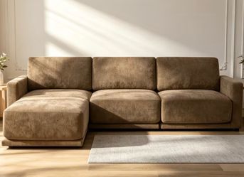 Brown Chenille Sectional Sofa with Chaise