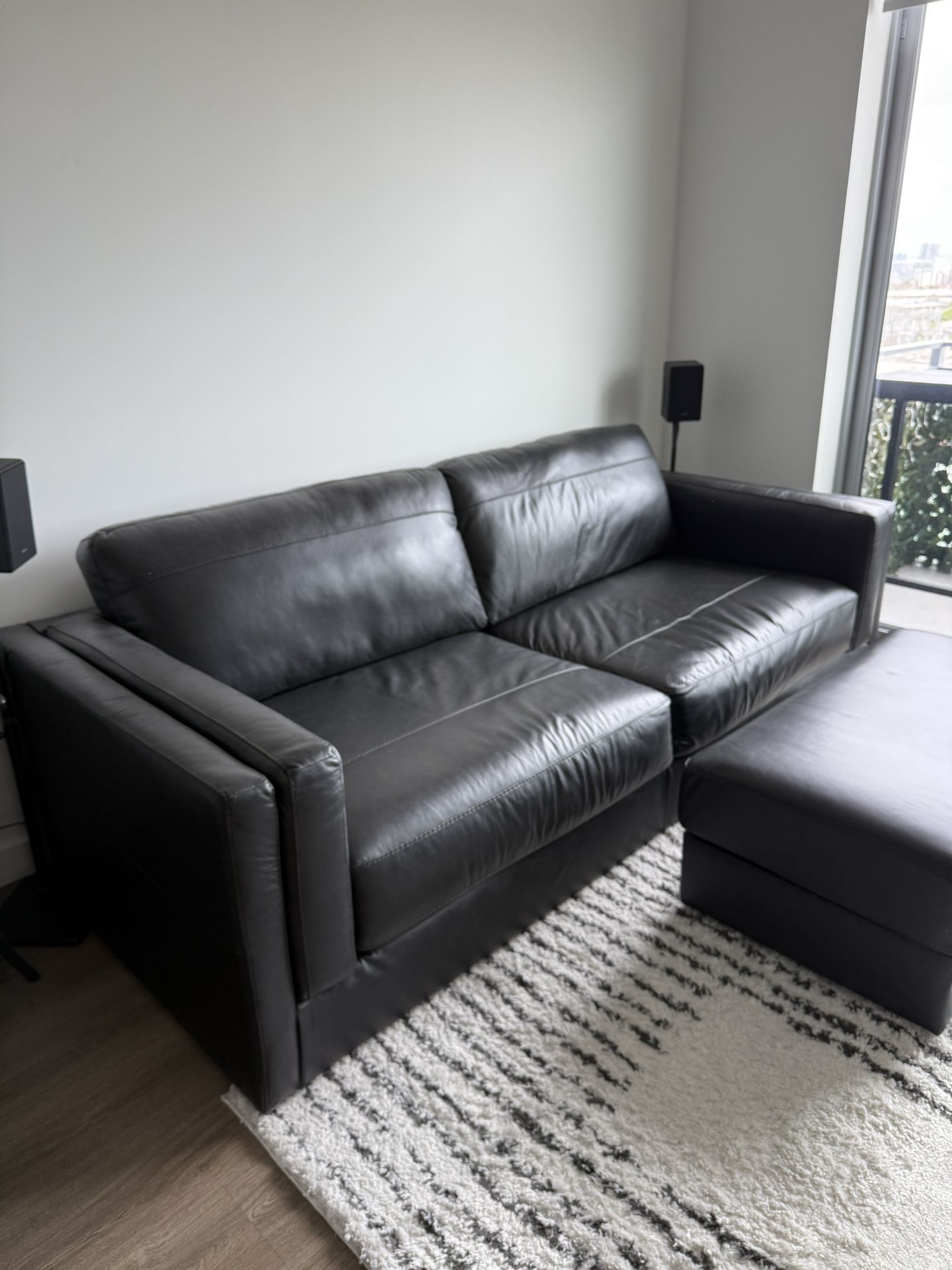 Leather Sofa with Ottoman
