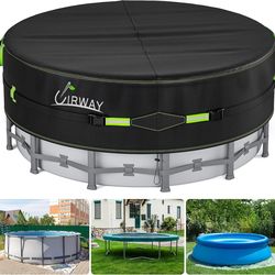 18 Ft Round Pool Cover with Reflective Strips, Swimming Pool Cover for Above Ground Pools, Solar Cover Including Rope Tie and Luminous Ground Nails, P
