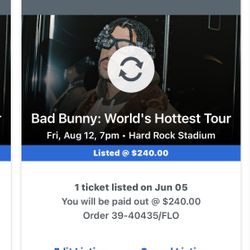 Bad Bunny Tickets Miami - 8/12/22 at 7pm