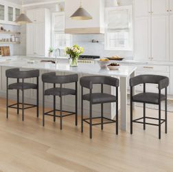 Faux Leather Dark Grey 26 Inch Barstools Set of 6