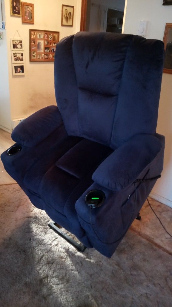 Electric Power Lift Recliner Chair With Extended Foot Rest, Deep Blue