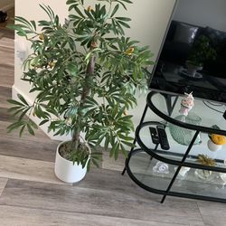 Artificial Olive Plant  With White Pot Realistic Fruit And Bunches