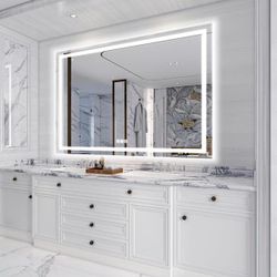 72 in. W x 48 in. H Rectangular Frameless LED Light Anti-Fog Wall Bathroom Vanity Mirror with Backlit and Front Light