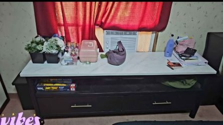 Dark Wood tv stand with Marble Top