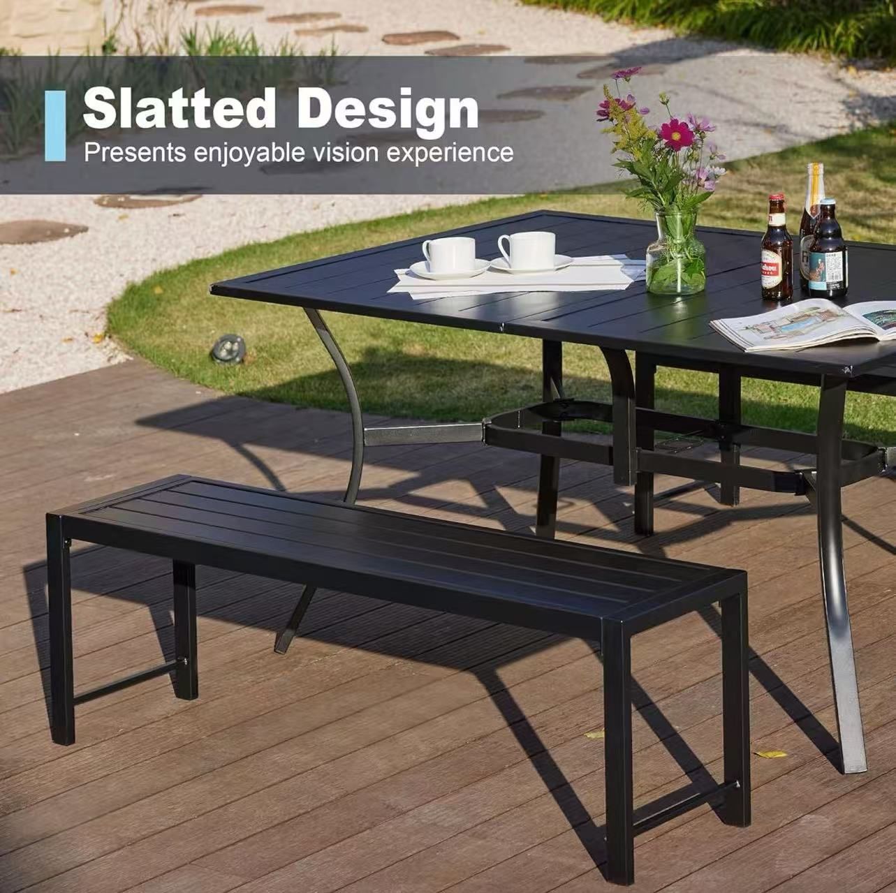 VICLLAX Outdoor Bench 51" Long Garden Bench Backless Porch Patio Bench Metal Park Bench, Black