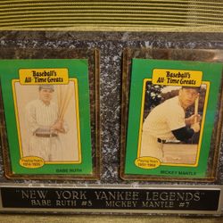 New York Yankee Legends Baseball Plaque All-Time Greats Babe Ruth Mickey Mantle