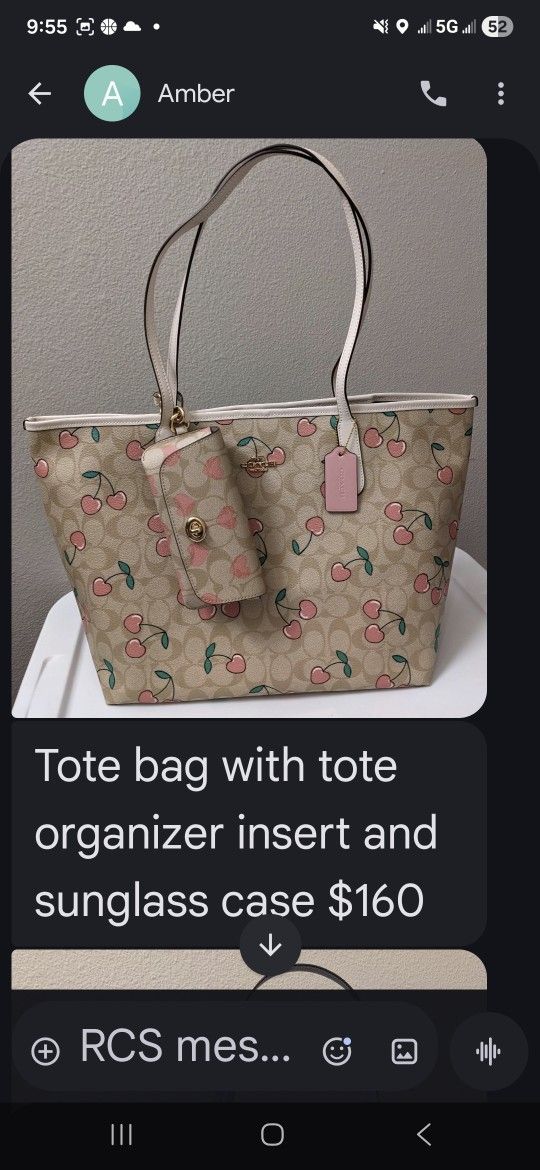 Coach Tote Bag With Tote Organizer Insert