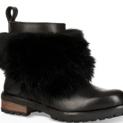 EUC [UGG] RARE Otelia Black Leather Round Toe Ankle Fur Booties Women’s Sz 6